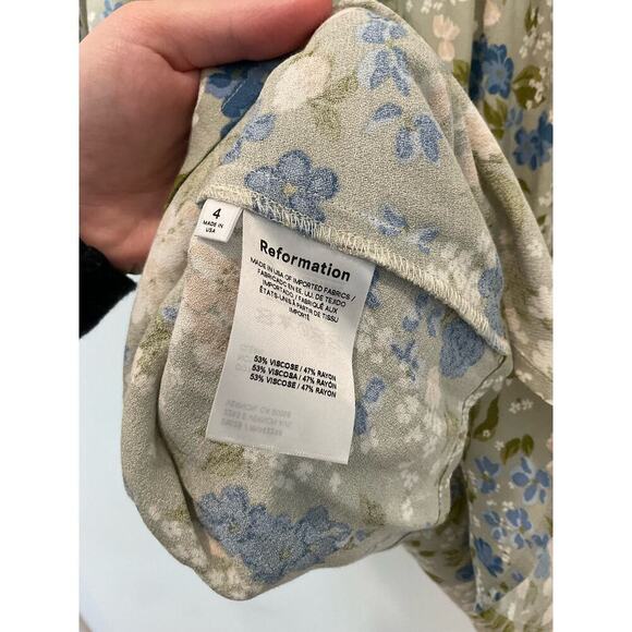REFORMATION Enid Dress Green Blue Floral Midi Dress - Picture 7 of 7